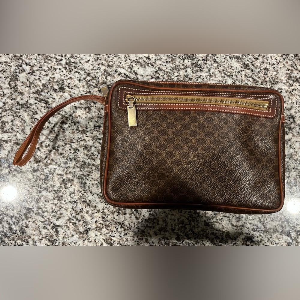 Celine Brown Monogram Wristlet Clutch with Tan Trim AS IS  *READ*